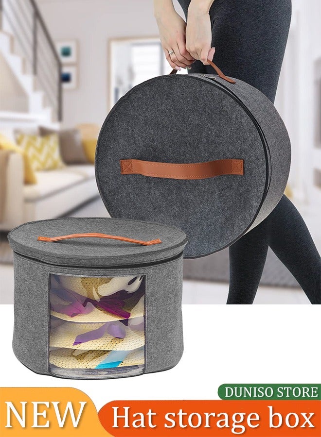 DUNISO Hat storage box, portable felt storage bucket, circular travel hat container ，with handle, foldable, suitable for filling toy hats and clothes, 43 * 28cm, gray  - Image 1