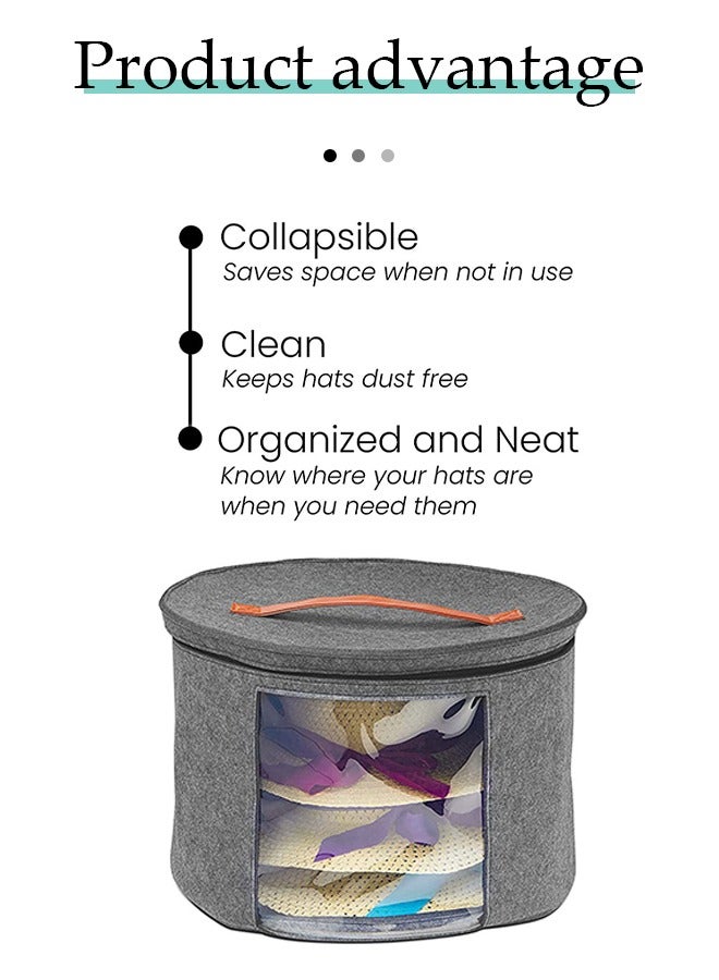 DUNISO Hat storage box, portable felt storage bucket, circular travel hat container ，with handle, foldable, suitable for filling toy hats and clothes, 43 * 28cm, gray  - Image 4