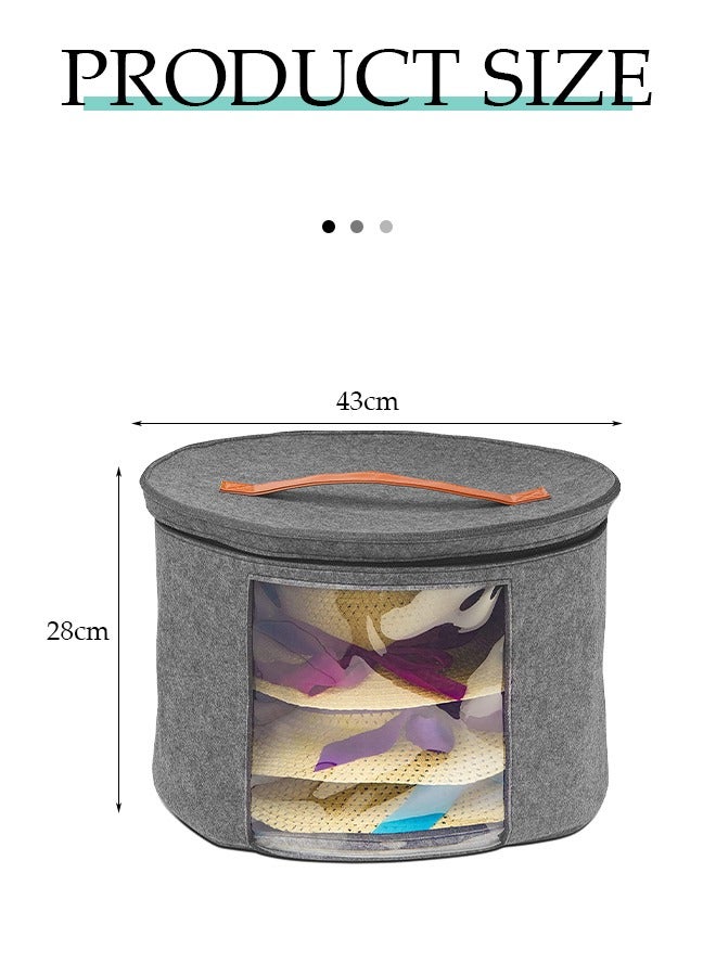 DUNISO Hat storage box, portable felt storage bucket, circular travel hat container ，with handle, foldable, suitable for filling toy hats and clothes, 43 * 28cm, gray  - Image 5