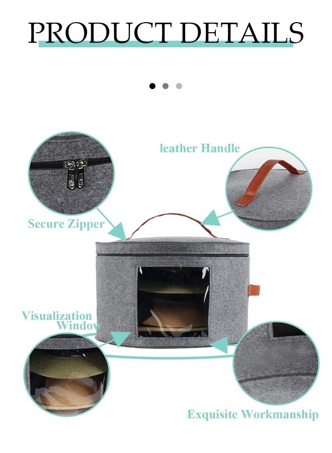 DUNISO Hat storage box, portable felt storage bucket, circular travel hat container ，with handle, foldable, suitable for filling toy hats and clothes, 43 * 28cm, gray  - Image 2