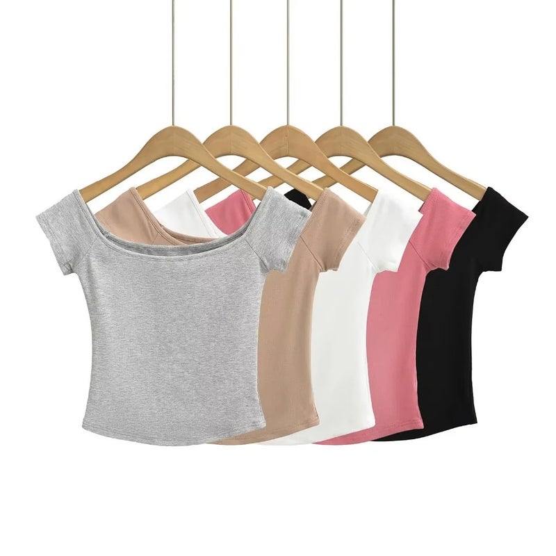 Pure Spice Girl Collarbone Short-Sleeved T-Shirt Sweet Cyber Celebrant Figure Slim-Fit Jacket With Collar - Image 4