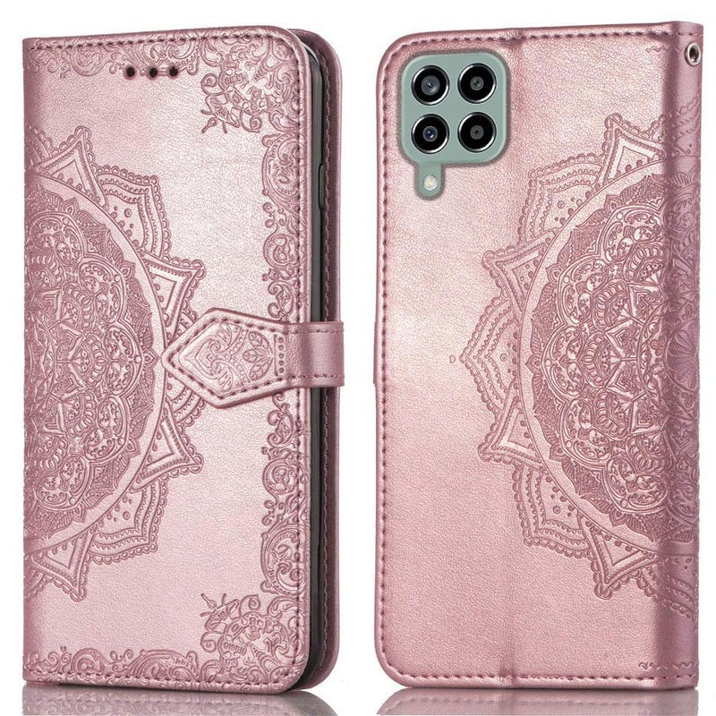 ClickCase Queen Series for Samsung Galaxy M53 5G Leather Flower Embossing Wallet Flip case Magnetic Closure Flip Cover for Samsung Galaxy M53 5G (Rose Gold)