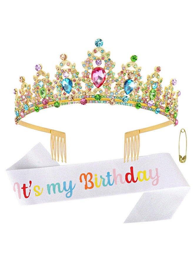 ACO-UINT Birthday Crown For Women Colorful Birthday Headband Birthday Sash Birthday Tiara Birthday Girl Crown Birthday Queen Tiara Birthday Decorations Gifts - Image 1