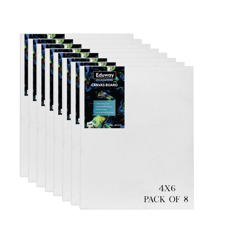 Eduway® Canvas Board for Painting- 4x6 | Premium Quality 7Oz Pre-Primed Cotton Canvas Board for Artists & Beginners | Ideal for Acrylic, Oil, Gouache, Pastels Colors (Pack of 8) (10x15 cms) - Image 1