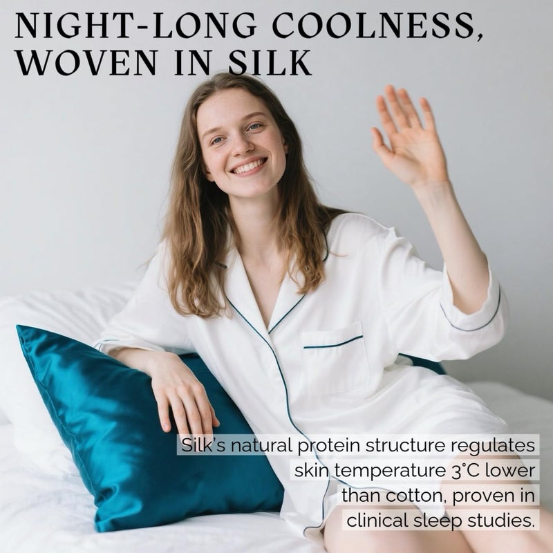 Ravmix Silk Pillow Cases with Zipper, 21momme Mulberry Silk Pillowcase for Hair Skin Health, Soft Smooth Breathable Cool Pillow Cover for Beauty Sleep with Gift Box 1PC(Standard 20"x26", Peacock Blue) - Image 4