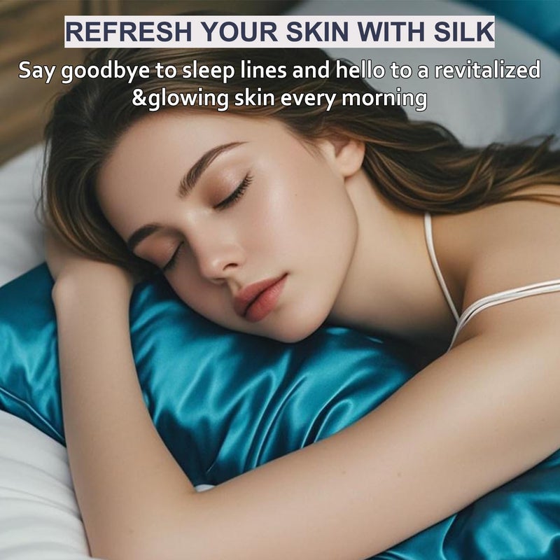 Ravmix Silk Pillow Cases with Zipper, 21momme Mulberry Silk Pillowcase for Hair Skin Health, Soft Smooth Breathable Cool Pillow Cover for Beauty Sleep with Gift Box 1PC(Standard 20"x26", Peacock Blue) - Image 2