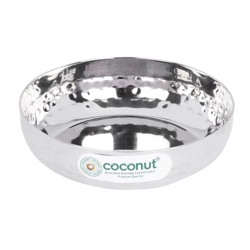 Coconut Stencil Stainless Steel Dinner Set with Side Hammered Design for Multipurpose Usage Lunch | Dinner | Kitchen Set for Home | Resturants - Set of 7 - Image 5