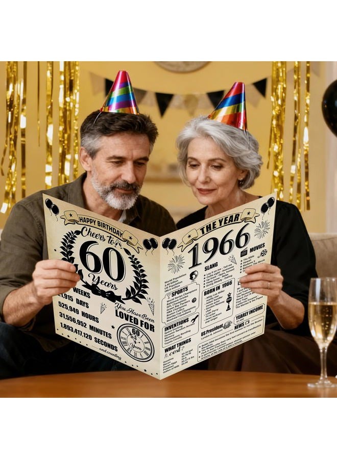 Uiorgui Large 60th Birthday Cards for Men Women, Vintage 1966 Happy 60th Birthday Greeting Card with Envelope Jumbo Sixty Guest Book Cheers to 60 Years Decorations Gifts Party Supplies - Image 5