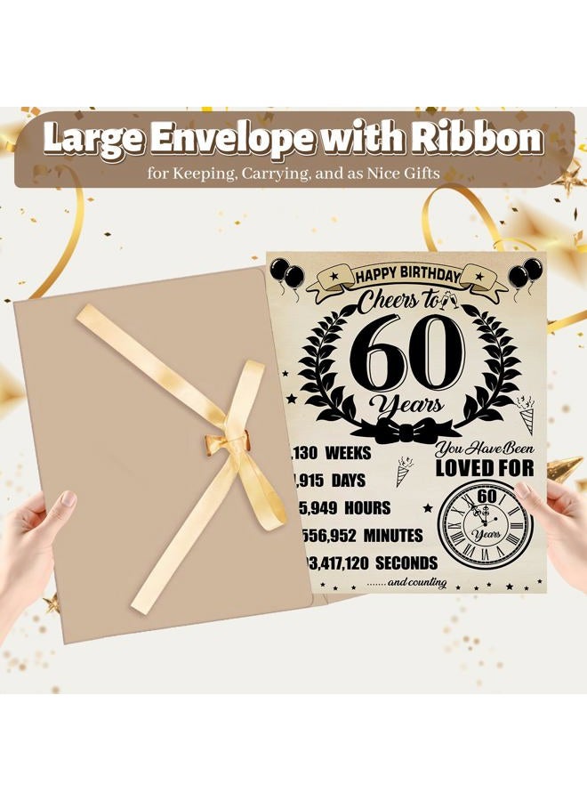 Uiorgui Large 60th Birthday Cards for Men Women, Vintage 1966 Happy 60th Birthday Greeting Card with Envelope Jumbo Sixty Guest Book Cheers to 60 Years Decorations Gifts Party Supplies - Image 3