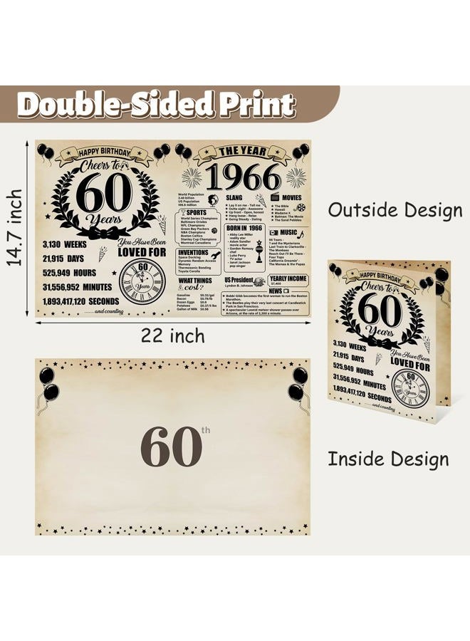 Uiorgui Large 60th Birthday Cards for Men Women, Vintage 1966 Happy 60th Birthday Greeting Card with Envelope Jumbo Sixty Guest Book Cheers to 60 Years Decorations Gifts Party Supplies - Image 2