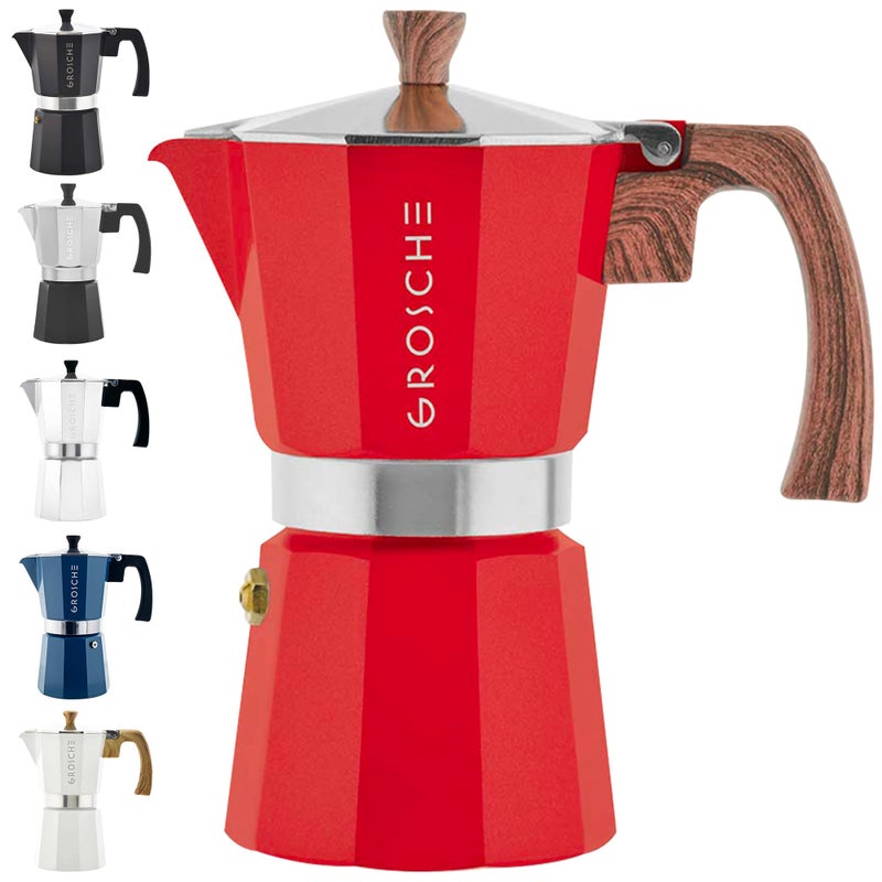 GROSCHE Milano Stovetop Espresso Maker Moka Pot 9 espresso Cup 152 oz Red  Cuban Coffee Maker Stove top coffee maker Moka Italian espresso greca coffee maker brewer percolator