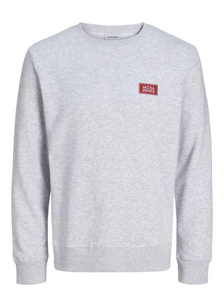 JACK & JONES White Melange Solid Crew Neck Regular Fit Sweatshirt for Men | Best Price UAE