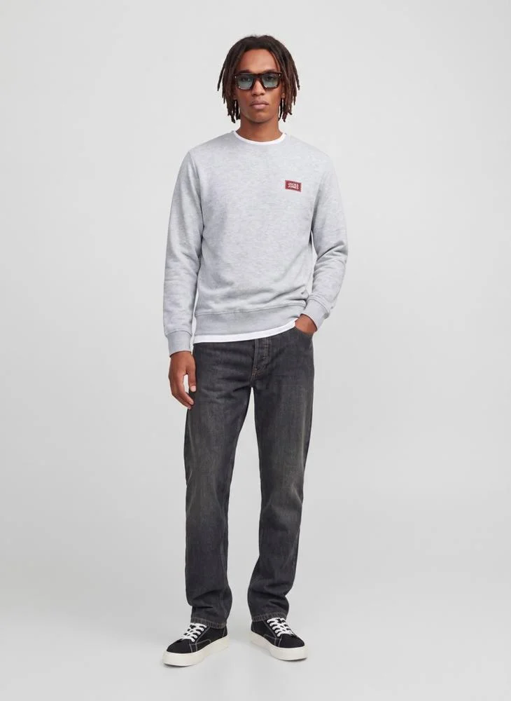 JACK & JONES White Melange Solid Crew Neck Regular Fit Sweatshirt for Men | Best Price UAE