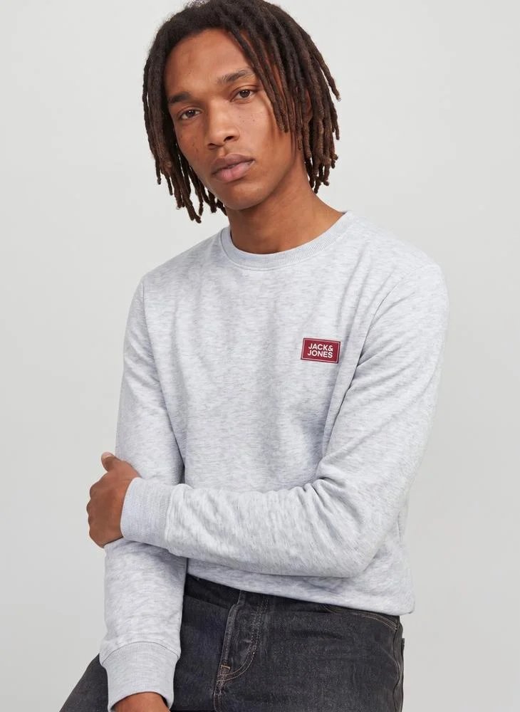 JACK & JONES White Melange Solid Crew Neck Regular Fit Sweatshirt for Men | Best Price UAE