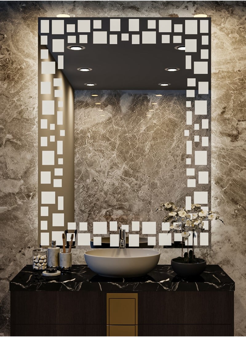 ماركة غير محددة - مرآة حمام مستطيلة مصنفرة ذات مربعات غير متماثلة - Image 1