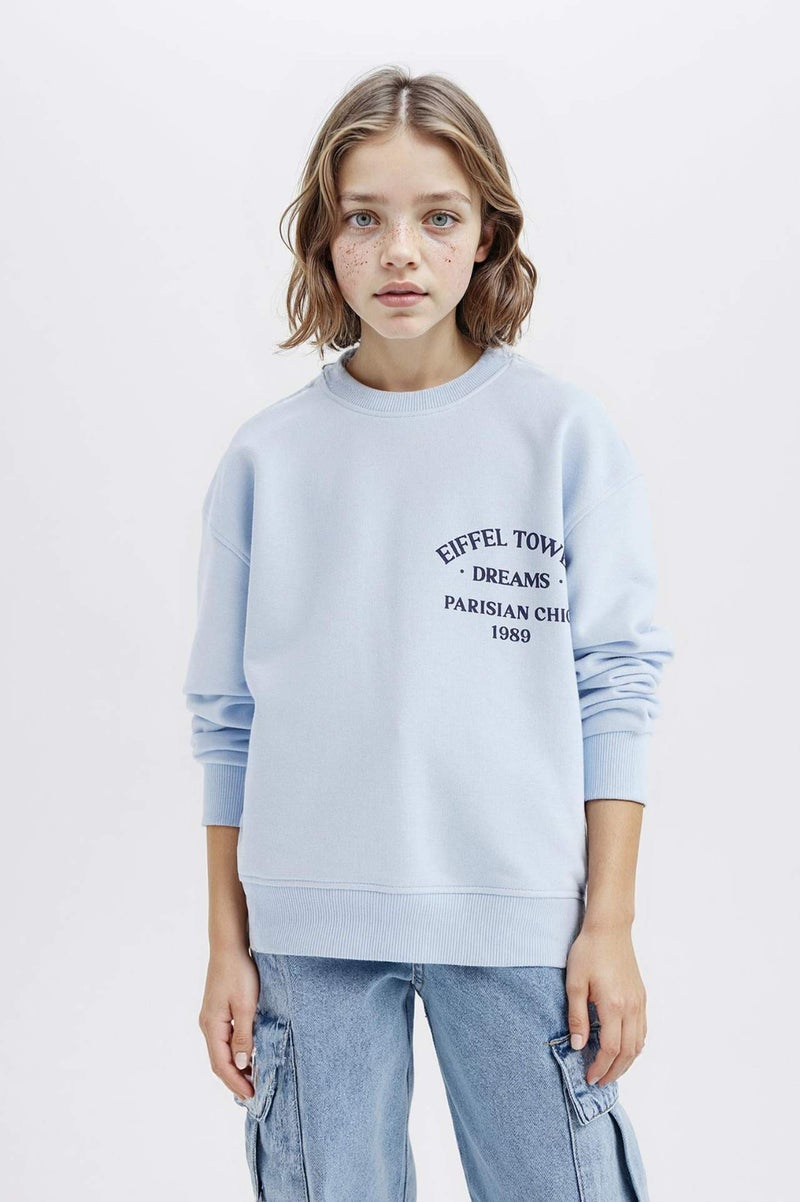 DeFacto Girl Relax Fit Crew Neck Printed Sweatshirt - Image 1