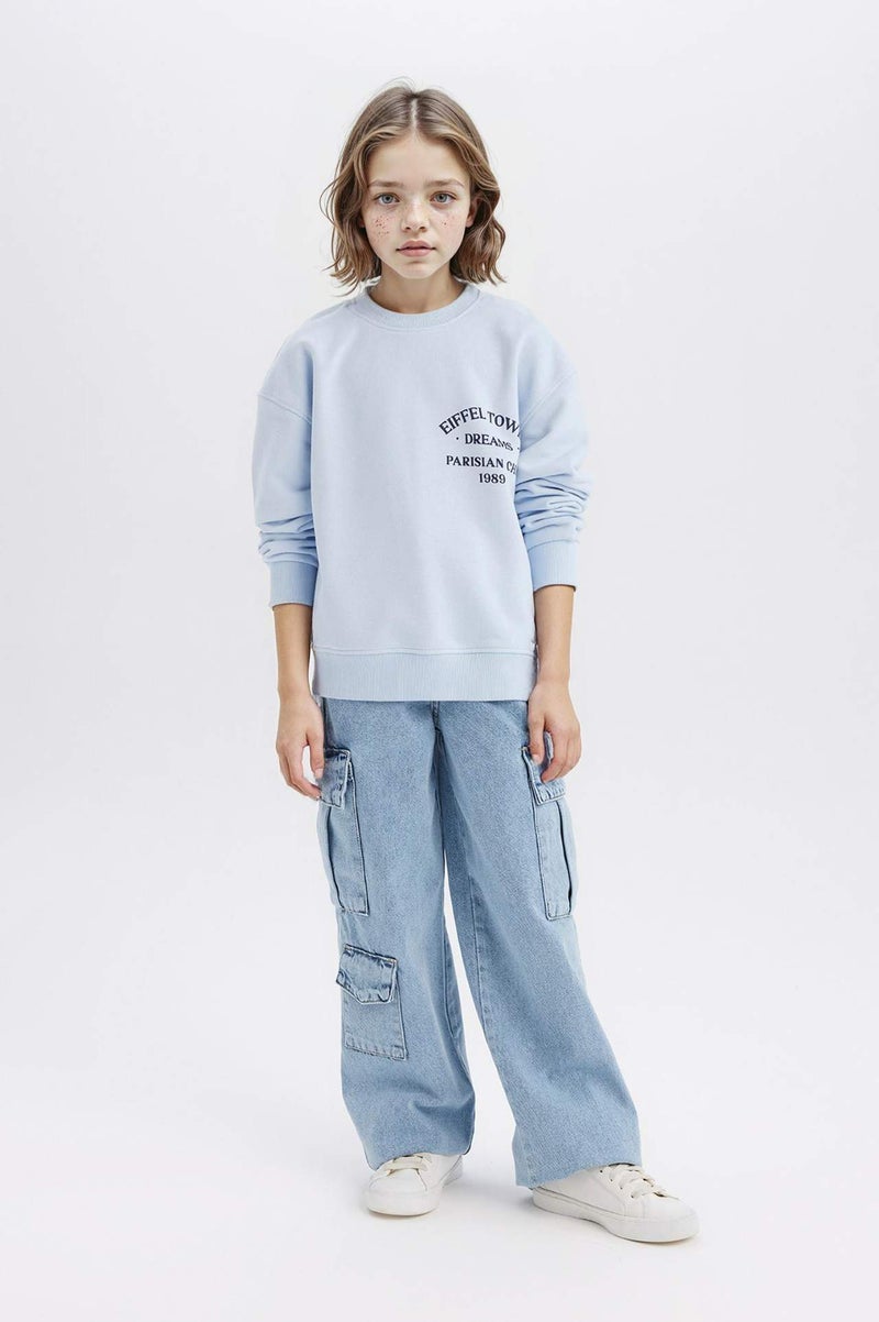 DeFacto Girl Relax Fit Crew Neck Printed Sweatshirt - Image 2