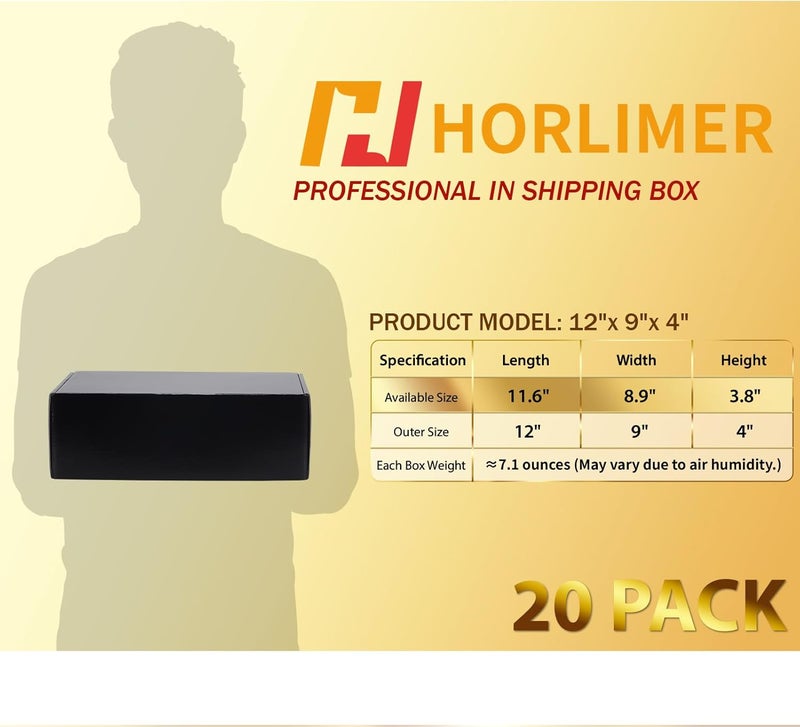 HORLIMER 12x9x4 inches Shipping Boxes Set of 20, Black Medium Corrugated Cardboard Gift Mailer Box - Image 2