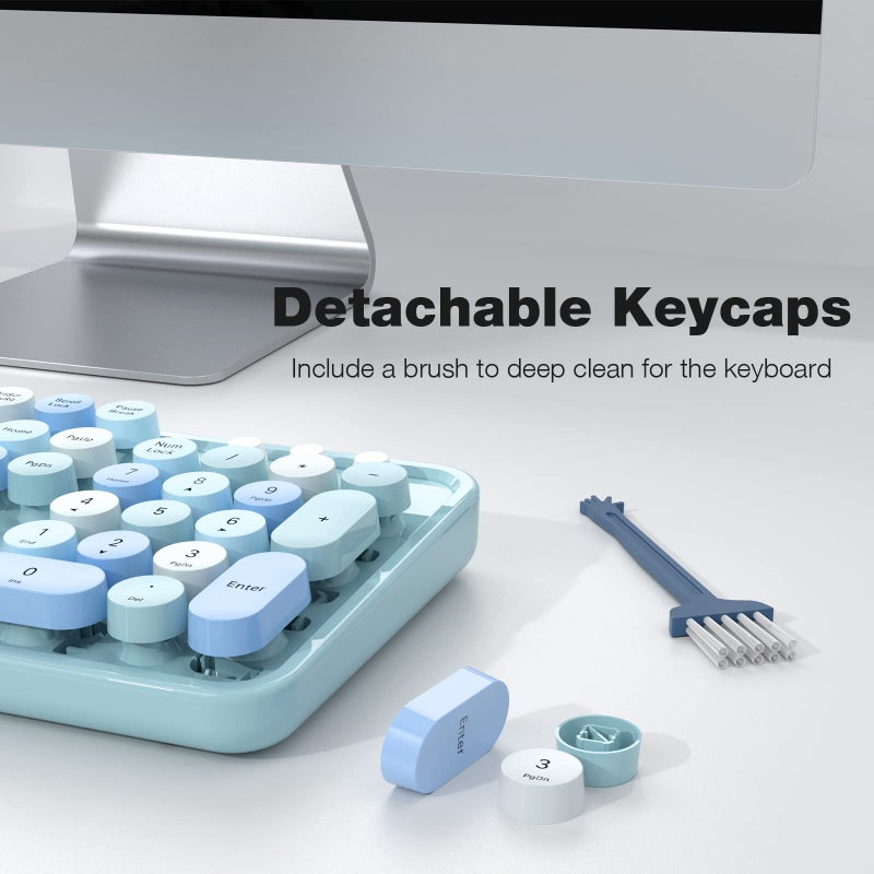 KNOWSQT Wireless Keyboard and Mouse Combo, Blue 104 Keys Full-Sized 2.4 GHz Round Keycap Colorful Keyboards, USB Receiver Plug and Play, for Windows, Mac, PC, Laptop, Desktop - Image 4