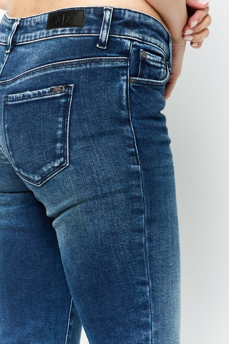armani AX Armani Exchange Women Skinny Fit Low Rise Straight Leg Stretch Jeans, Navy - Image 3