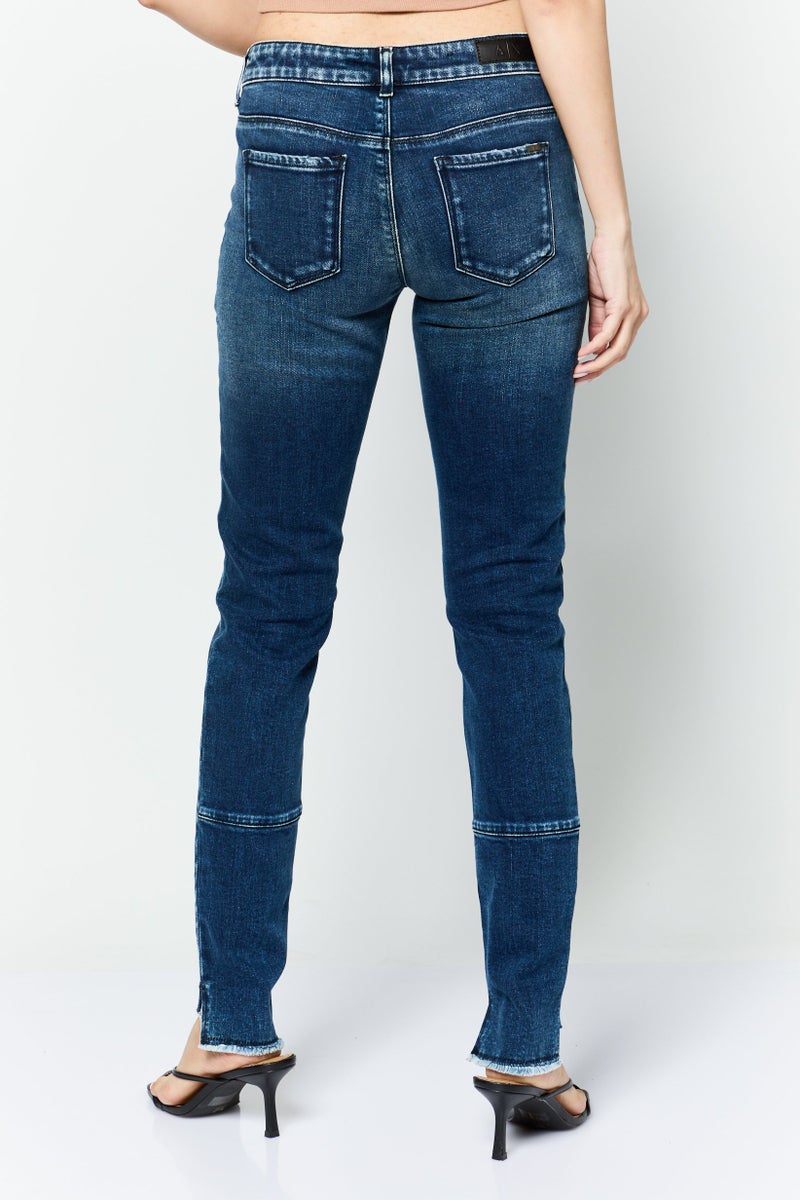 armani AX Armani Exchange Women Skinny Fit Low Rise Straight Leg Stretch Jeans, Navy - Image 4