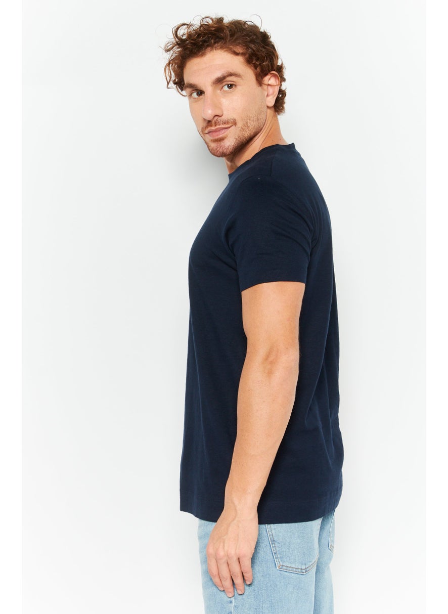 ESPRIT Men Crew Neck Short Sleeve Plain T Shirt, Navy  - Image 3