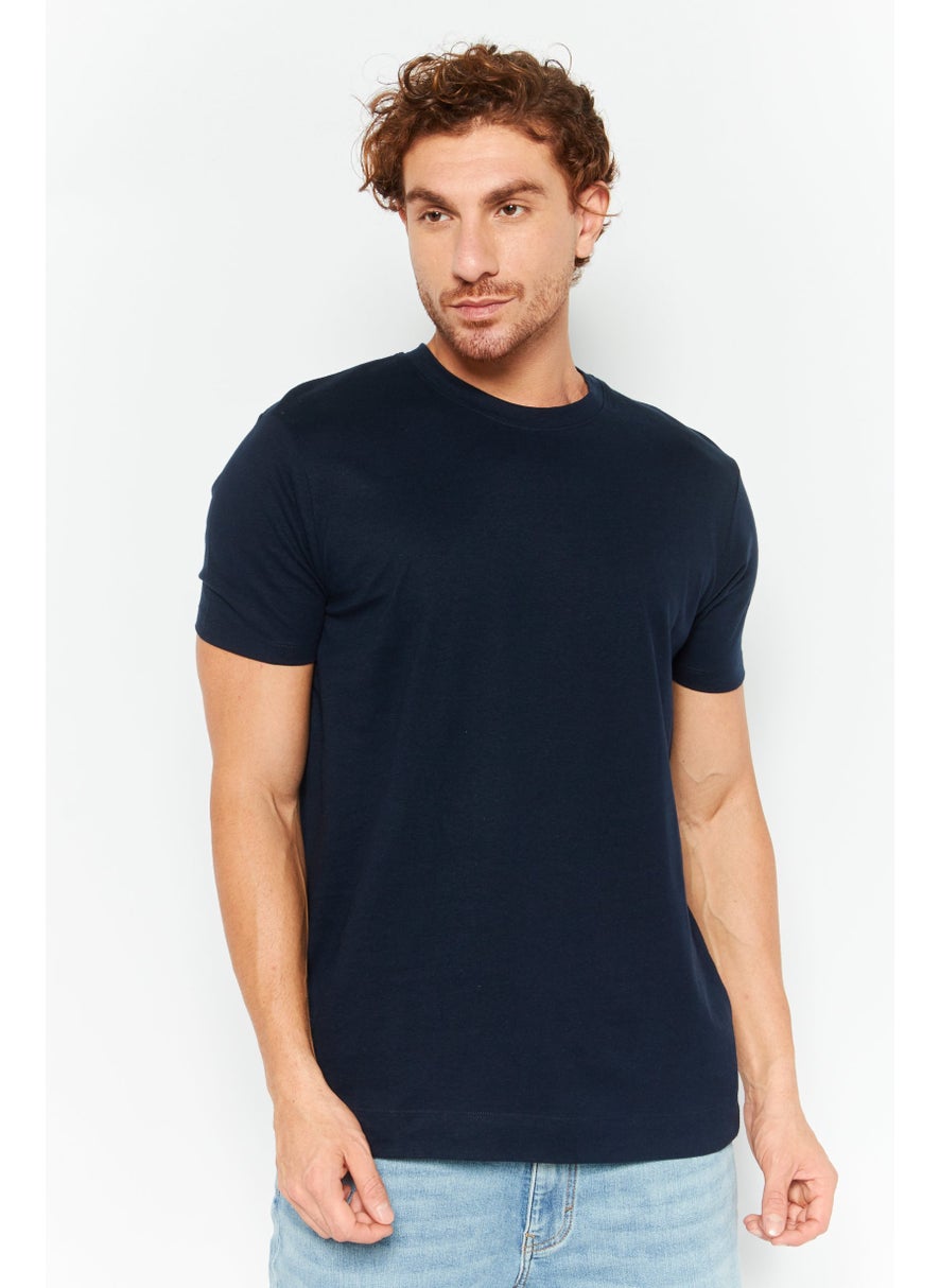 ESPRIT Men Crew Neck Short Sleeve Plain T Shirt, Navy  - Image 1