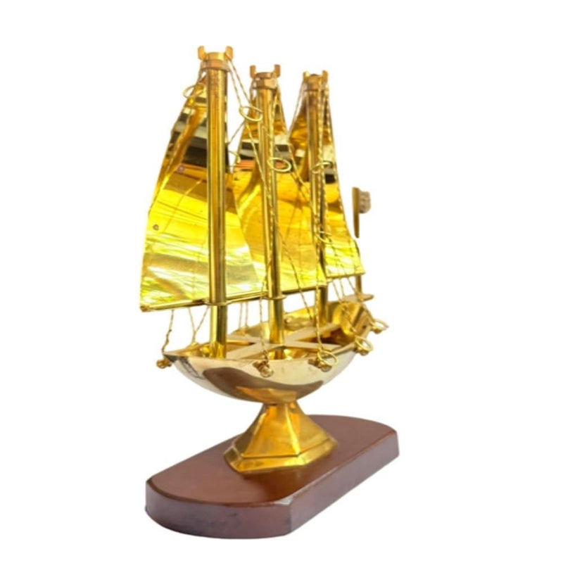 Decorative Brass Ship Model with Wooden Base Maritime Nautical Desk Decor  - Image 2
