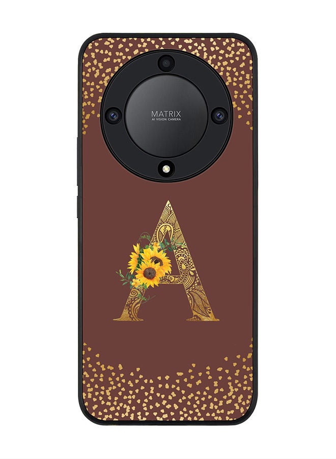 Stylizedd Rugged Black edge case for Honor X9a 5G Slim fit Soft Case Flexible Rubber Edges Anti Drop TPU Gel Thin Cover -  Custom Monogram Initial Letter Floral Pattern Alphabet - A  (Brown ) - Image 1