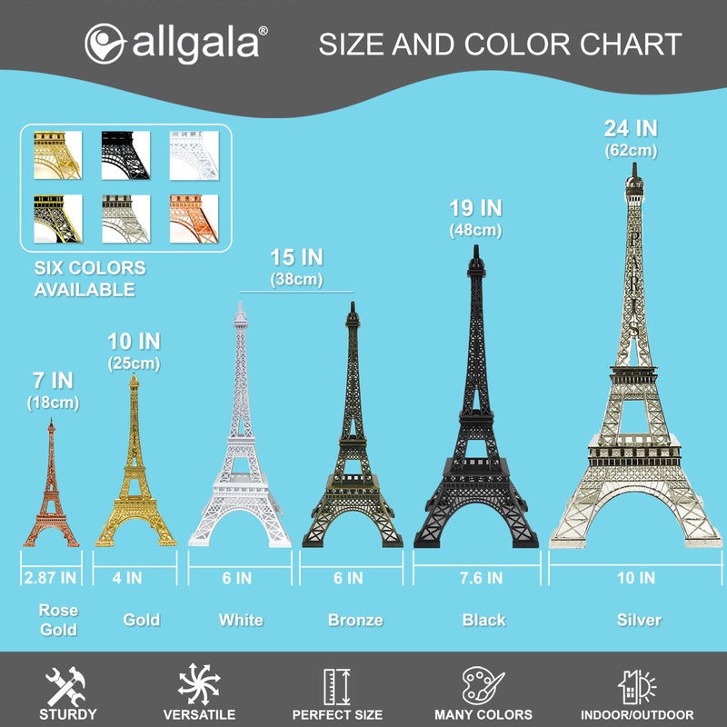 allgala 15" Eiffel Tower Statue Decor Alloy Metal, Gold - Image 3