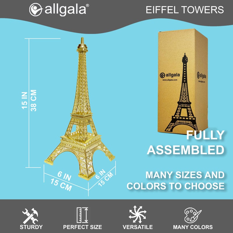 allgala 15" Eiffel Tower Statue Decor Alloy Metal, Gold - Image 2