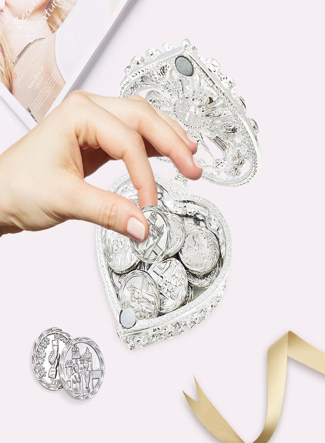 ESNOY Wedding Arras Coins Set, Arras De Boda Catolica, Arras Para Boda Catolica Silver Heart Shaped Box with Decorative Rhinestone Crystals,Arras De Boda Cristiana,Regalos de Boda,Arras de Matrimonio - Image 4