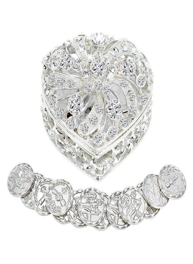 ESNOY Wedding Arras Coins Set, Arras De Boda Catolica, Arras Para Boda Catolica Silver Heart Shaped Box with Decorative Rhinestone Crystals,Arras De Boda Cristiana,Regalos de Boda,Arras de Matrimonio - Image 1
