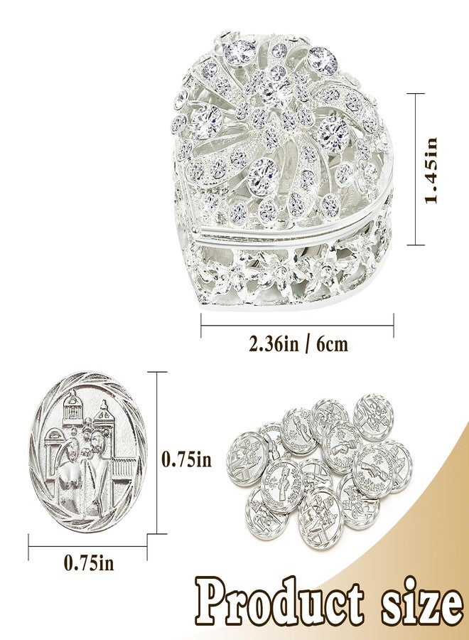 ESNOY Wedding Arras Coins Set, Arras De Boda Catolica, Arras Para Boda Catolica Silver Heart Shaped Box with Decorative Rhinestone Crystals,Arras De Boda Cristiana,Regalos de Boda,Arras de Matrimonio - Image 2