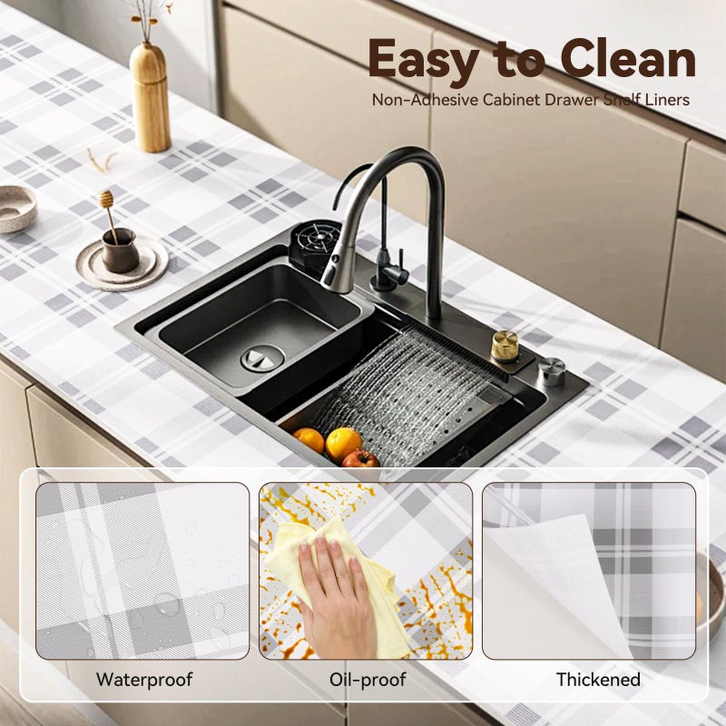 TheBaDaz Drawer Shelf Liner for Kitchen Cabinets, Non Adhesive Slip Resistant Shelf Paper Easy to Clean, Strong Grip Thickened Waterproof Washable Mats for Pantry Shelves Cupboard Dresser(Grey, 12 in x 10 FT) - Image 4