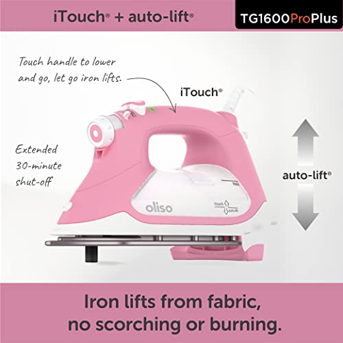 oliso TG1600 ProPlus Smart Iron with Auto-Lift – 1800 Watt Steam Iron for Clothes, Sewing, Quilting & Crafting – Diamond Ceramic-Flow Soleplate, Rosé - Image 2