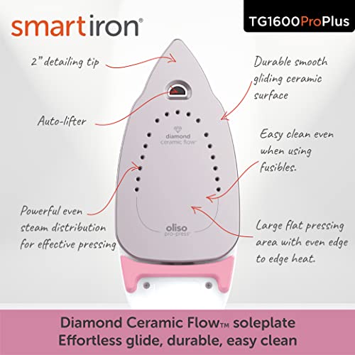 oliso TG1600 ProPlus Smart Iron with Auto-Lift – 1800 Watt Steam Iron for Clothes, Sewing, Quilting & Crafting – Diamond Ceramic-Flow Soleplate, Rosé - Image 3