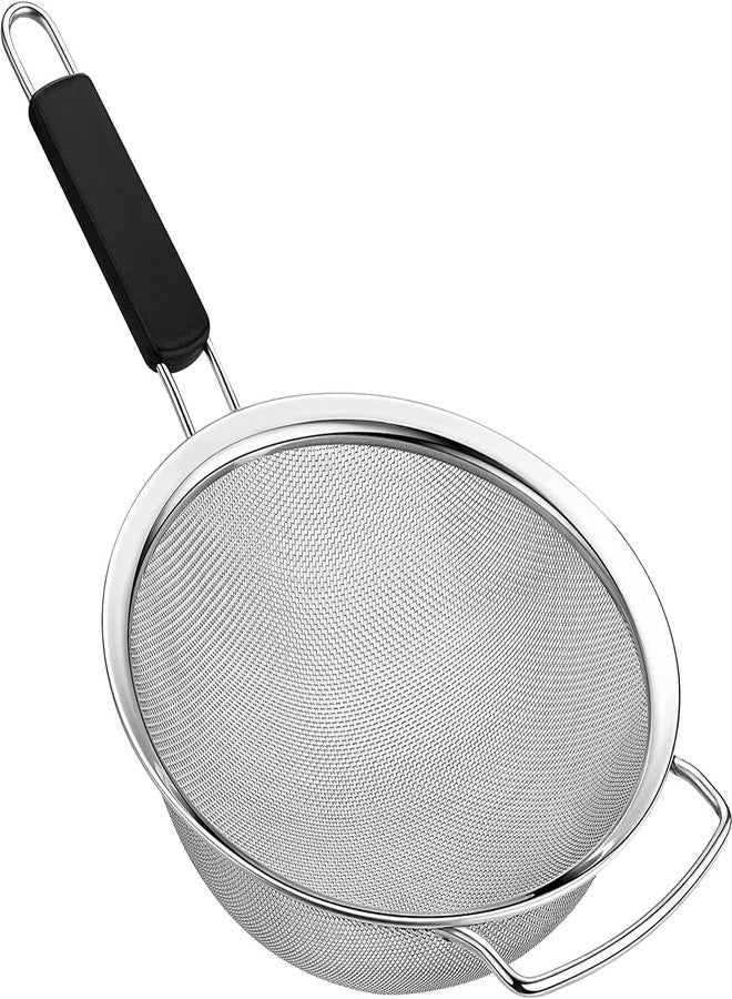 Kafoor 8" Large Fine Mesh Strainer with thermo plastic rubber handle - Sieve Fine Mesh Stainless Steel - Ideal to Strain Pasta, Quinoa and Rice. - Image 1