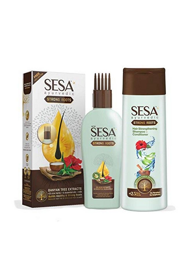 Sesa مجموعة العناية بالشعر ذات الجذور القوية من الأيورفيدا (زيت وشامبو + بلسم)؛ نظام متكامل للعناية بالشعر؛ زيت شعر - 100 مل وشامبو + بلسم - 200 مل - Image 1