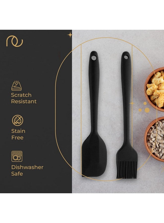 FrenchWare فرنش وير (طقم من 2، أسود) فرشاة زيت للطهي وملعقة سيليكون غير لاصقة للخبز والخلط - تصميم سلس، مقاومة للحرارة من -40°C إلى 230°C، آمنة للطعام وخالية من BPA، قابلة للغسل في غسالة الصحون - Image 2