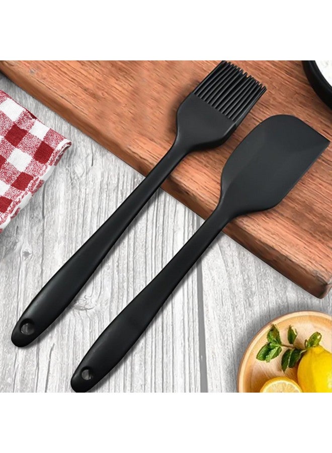 FrenchWare فرنش وير (طقم من 2، أسود) فرشاة زيت للطهي وملعقة سيليكون غير لاصقة للخبز والخلط - تصميم سلس، مقاومة للحرارة من -40°C إلى 230°C، آمنة للطعام وخالية من BPA، قابلة للغسل في غسالة الصحون - Image 1