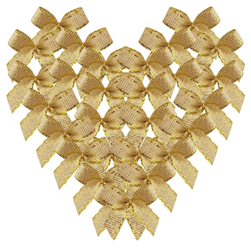 Micomon 50pcs 1Inch Mini Gold Bows for Crafts Metallic Ribbon Bows Appliques Christmas Ornament Embellishment DecorationGold