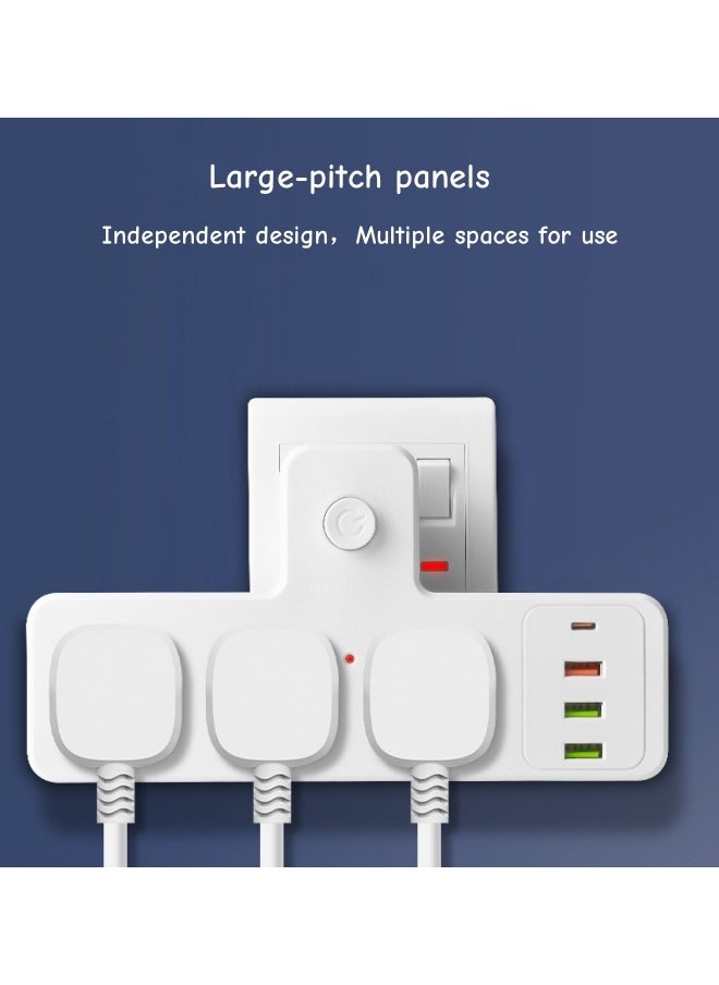 oldlaiben Power Strip,3 In 1 Wireless Socket,Outlet Extender,3 Widely Outlets With 3 Usb Ports, Flat Plug, Wall Mount, Desk USB Charging Station,2500w,For Office, Dorm,Bedroom(White)  - Image 4