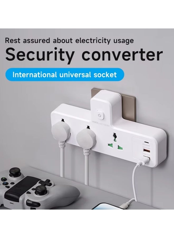 Power Strip,3 In 1 Wireless Socket,Outlet Extender,3 Widely Outlets With 3 Usb Ports, Flat Plug, Wall Mount, Desk USB Charging Station,2500w,For Office, Dorm,Bedroom(White)