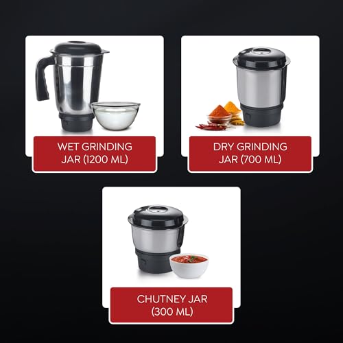 Judge by Prestige 500 Watts ACE Mixer Grinder with 3 Stainless Steel Jars| 3 Efficient Stainless Steel blades| Overload Protector| Sturdy Handles| Black - Image 5