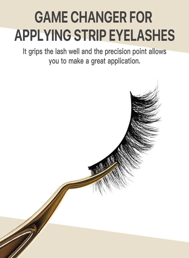 Pretty memory Eyelash Applicator Tool, Curved False Eyelash Tweezers for Easy Lashes Application and Removal, Gold - Image 3