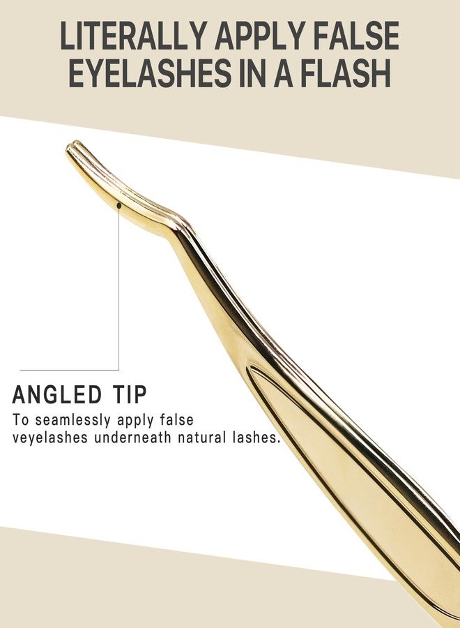 Pretty memory Eyelash Applicator Tool, Curved False Eyelash Tweezers for Easy Lashes Application and Removal, Gold - Image 5
