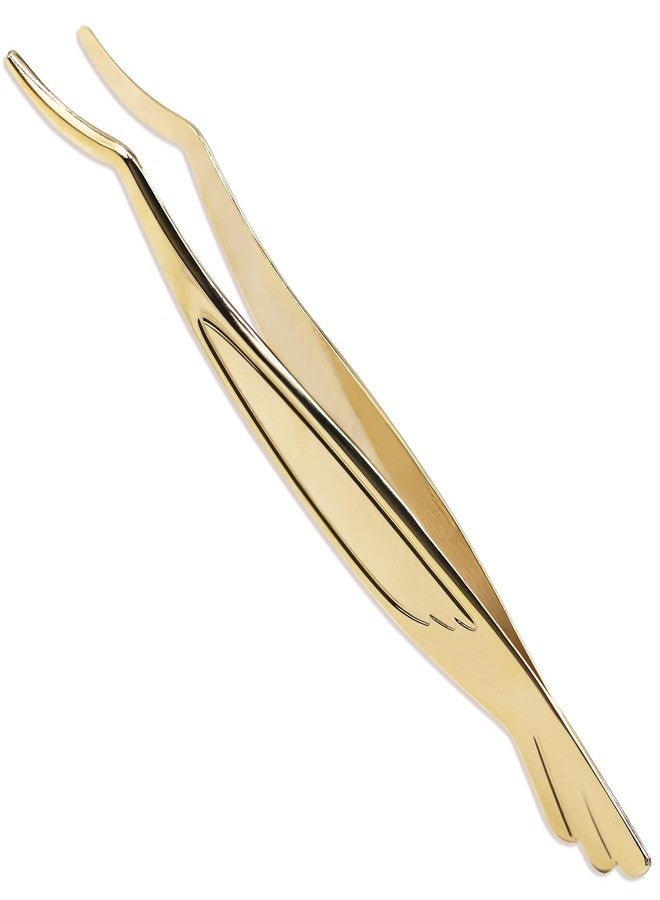 Pretty memory Eyelash Applicator Tool, Curved False Eyelash Tweezers for Easy Lashes Application and Removal, Gold - Image 1
