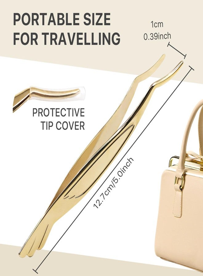 Pretty memory Eyelash Applicator Tool, Curved False Eyelash Tweezers for Easy Lashes Application and Removal, Gold - Image 2