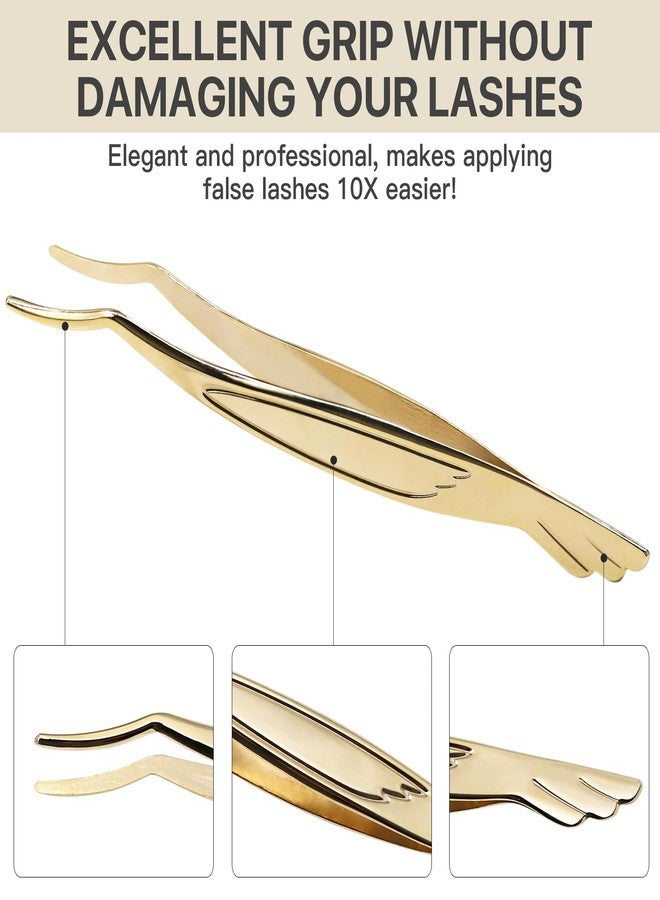 Pretty memory Eyelash Applicator Tool, Curved False Eyelash Tweezers for Easy Lashes Application and Removal, Gold - Image 4
